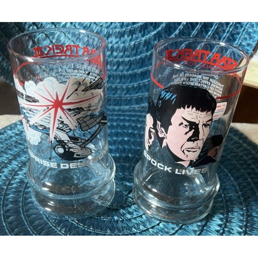 Star Trek 3 Glasses Taco Bell 2 VTG 1984 Search For Spock, Enterprise Destroyed